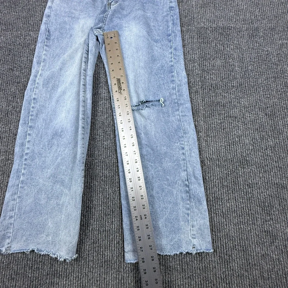 Womens Light Wash Distressed Wide Leg Jeans Size XL Raw Hem LC7873654-104